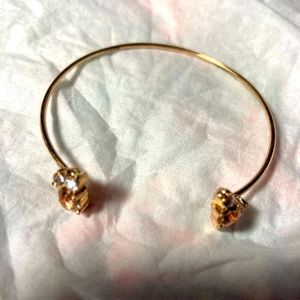 Peach and rhinestone open bangle bracelet #032